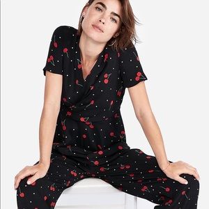 Express Cherries Print Twist Front Jumpsuit